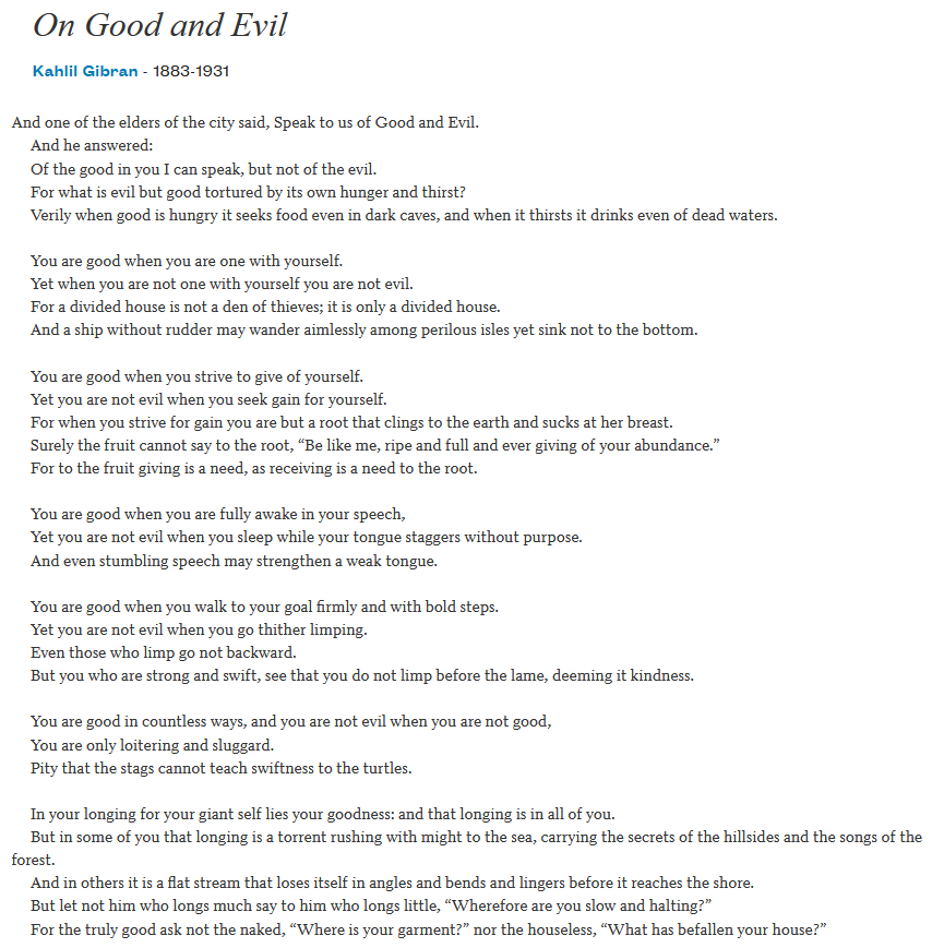 Poetry On Good Vs Evil Little Infinite