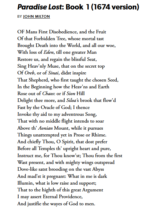 Paradist Lost: Book 1 (1674 version) John Milton