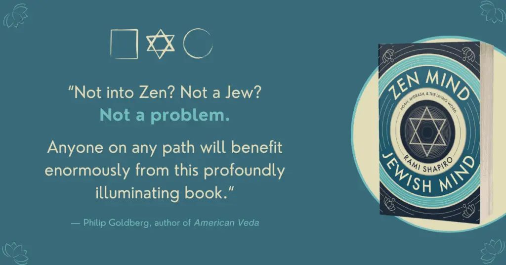 blue background with 3D book cover and review quote describing book.