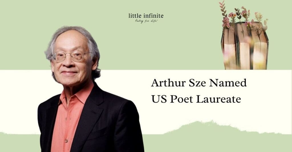 A dignified portrait of Arthur Sze announces his appointment as U.S. Poet Laureate, blending calm, elegance, and subtle artistic details that reflect the enduring nature of poetry.