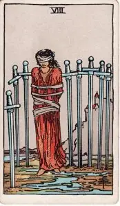 Eight of Swords from the Rider–Waite tarot deck