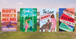 four small town romance novel covers in front of a farm background inage