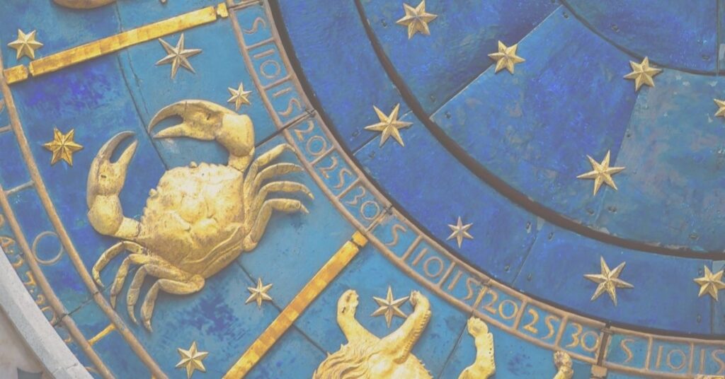Blue zodiac with golden crab, symbolizing cancer season