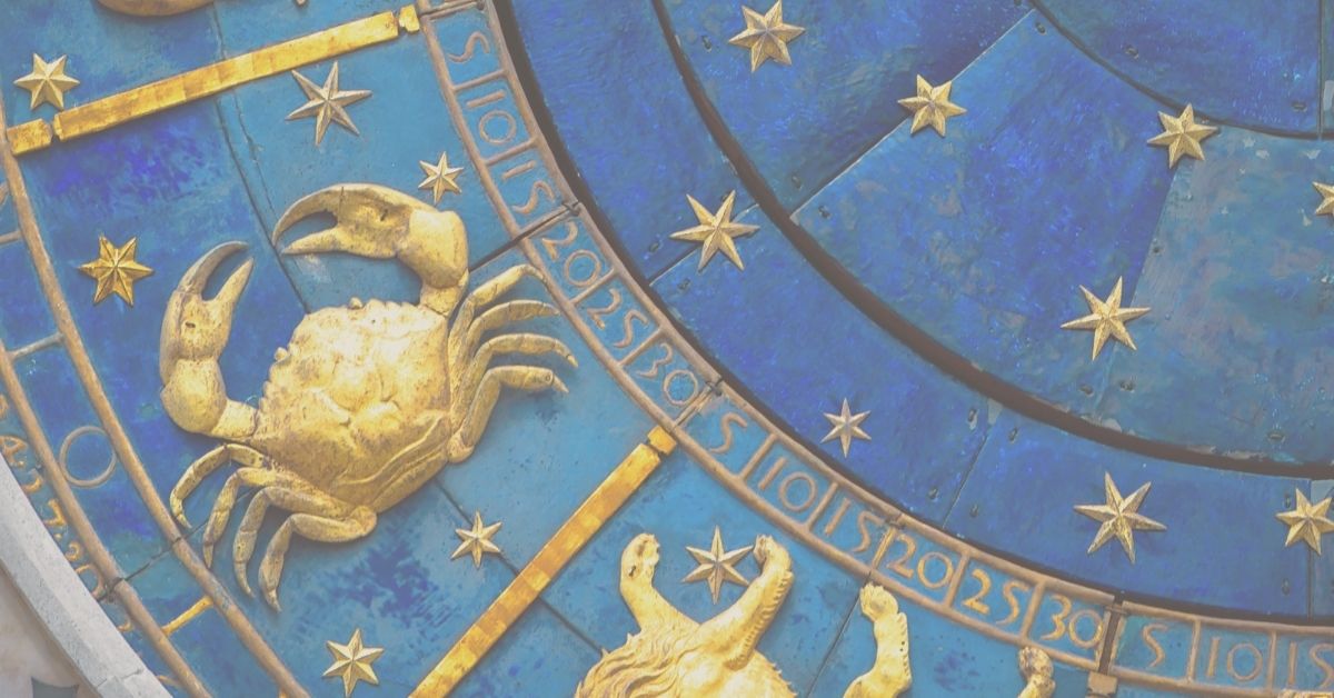 Blue zodiac with golden crab, symbolizing cancer season