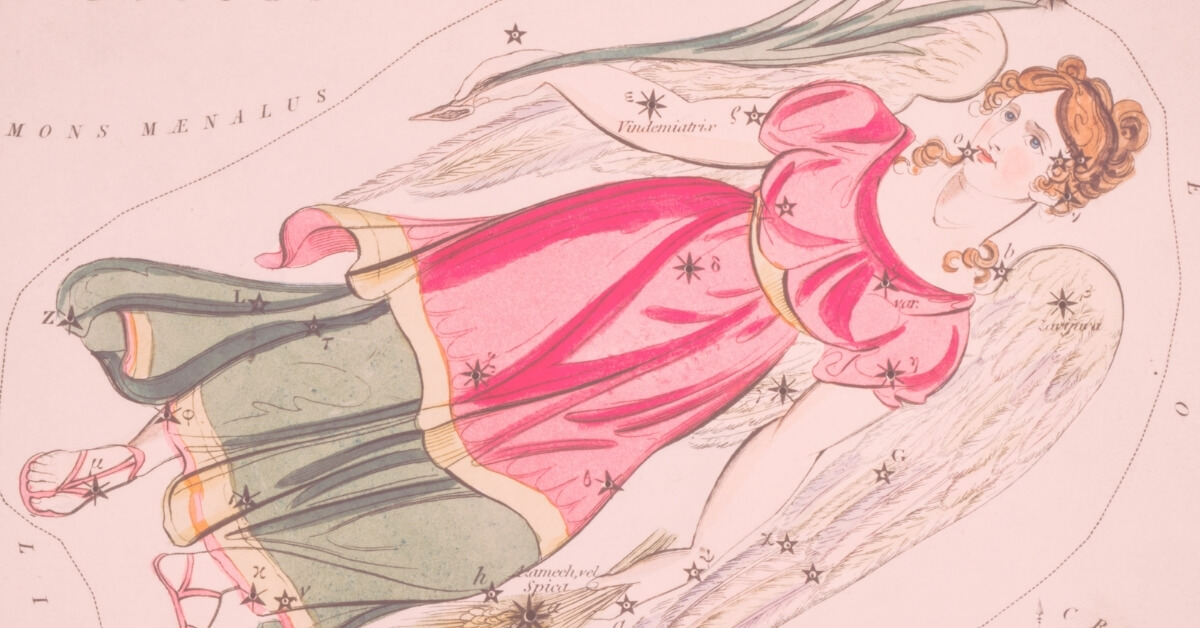 Virgo constellation representing a maiden holding a sheaf of wheat