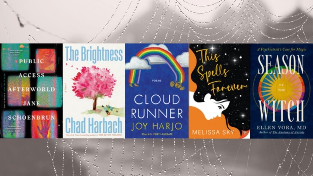 new book covers for October 2026, including Joy Harjo Cloud Runner, The Brightness, Season of the Witch, This Spells Forever and Public Access Afterworld
