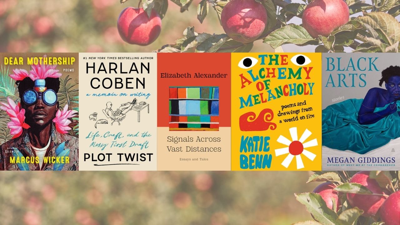 book covers for dear mothership, plot twist by harlan coben, signals across vast distances, the alchemy of melancholy and black arts by megan giddings